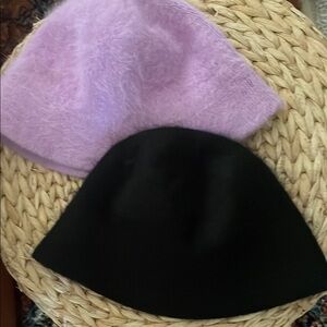 Two Stylish Black and Pink Angora Blend Hats